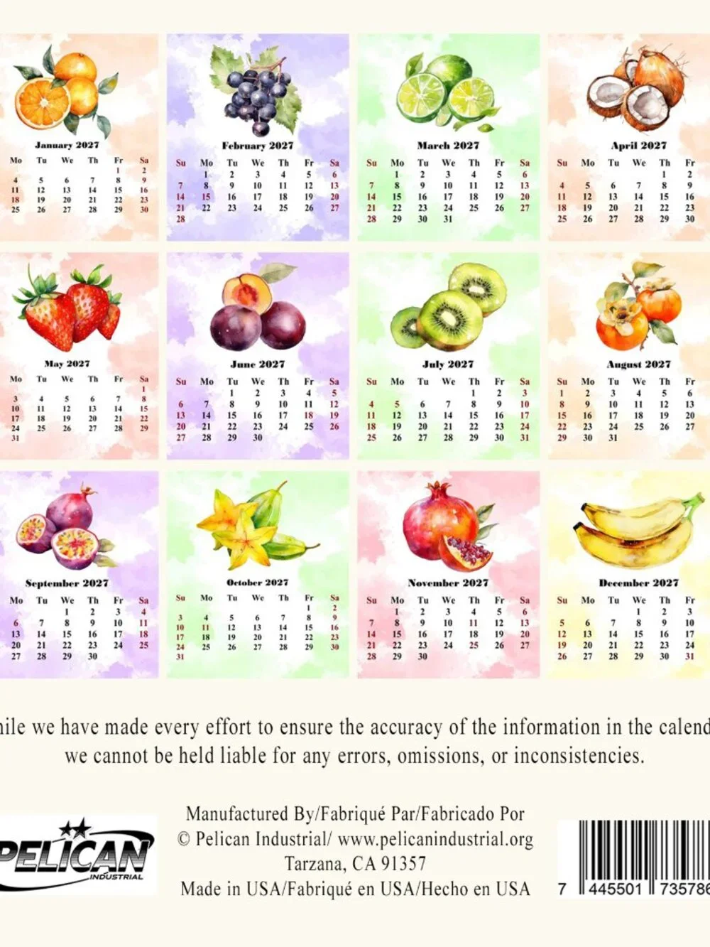 2027-12 Months Desk Calendar Desktop Planner with To-Do List (Fruits & Berries)
